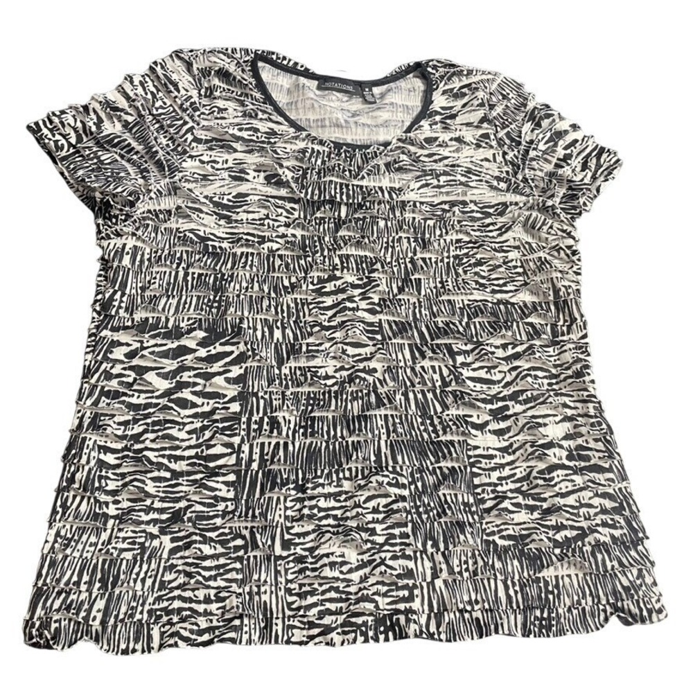 Notations Black White Zebra‎ Print Tiered Ruffle Short Sleeve Top M MNKU0403